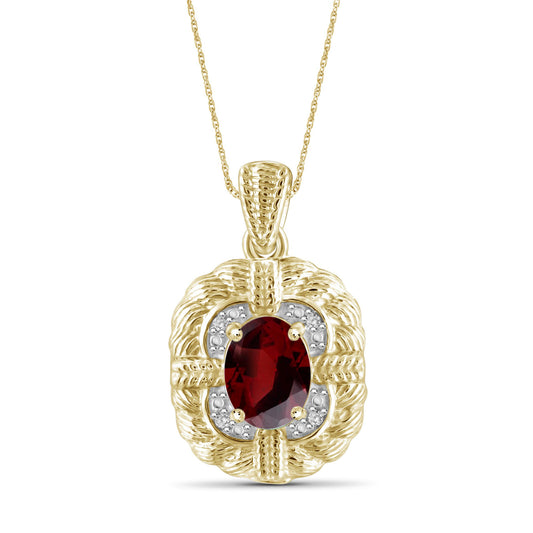 1 1/2 ct. T.G.W. Garnet Pendant with Diamond Accent in 14K Gold over Silver