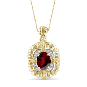 1 1/2 Carat T.G.W. Garnet And White Diamond Accent 14K Gold-Plated Pendant, 18"