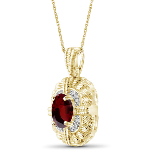 1 1/2 ct. T.G.W. Garnet Pendant with Diamond Accent in 14K Gold over Silver