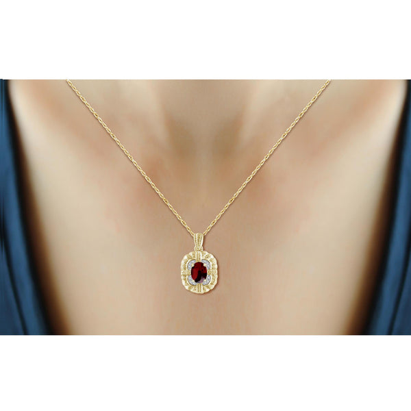 1 1/2 Carat T.G.W. Garnet And White Diamond Accent 14K Gold-Plated Pendant, 18"