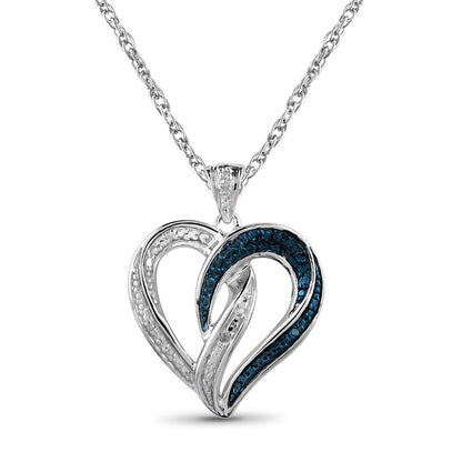 Blue & White Diamond Accent Heart Pendant in Sterling Silver