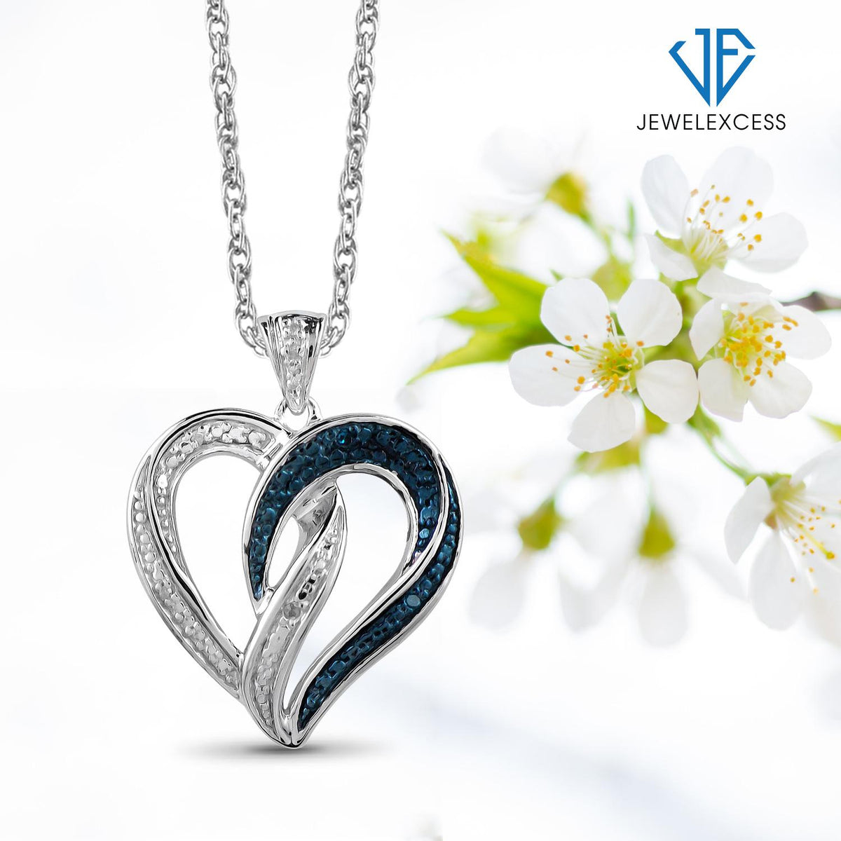 Blue & White Diamond Accent Heart Pendant in Sterling Silver