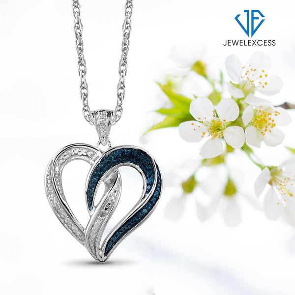 Accent Blue and White Diamond Heart Pendant in Sterling Silver