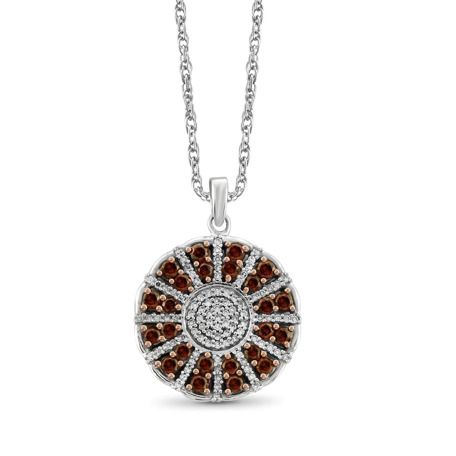 1.00 Carat Red & White Diamond Pendant in Sterling Silver