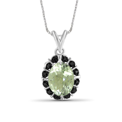 2 ct. T.G.W. Green Amethyst Pendant with Black Diamond Accent in Sterling Silver