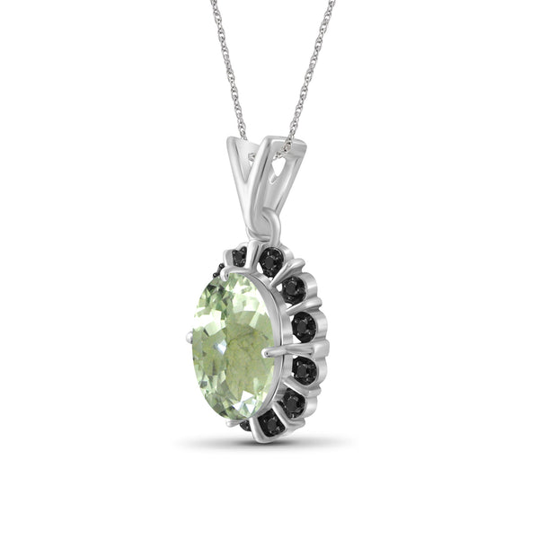 2.00 Carat T.G.W. Green Amethyst And Black Diamond Accent Sterling Silver Pendant, 18"