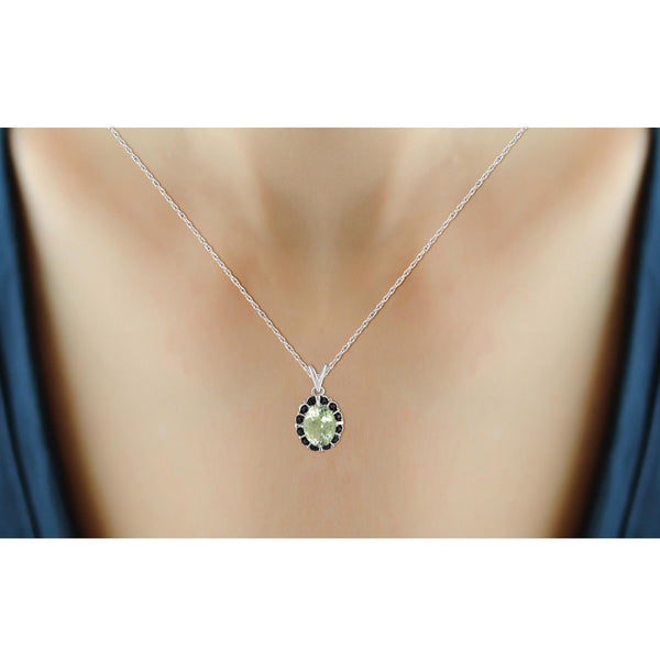 2.00 Carat T.G.W. Green Amethyst And Black Diamond Accent Sterling Silver Pendant, 18"
