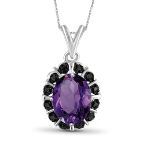 1.65 Carat T.W. Amethyst Gemstone and Accent Black Diamond Sterling Silver Pendant, 18