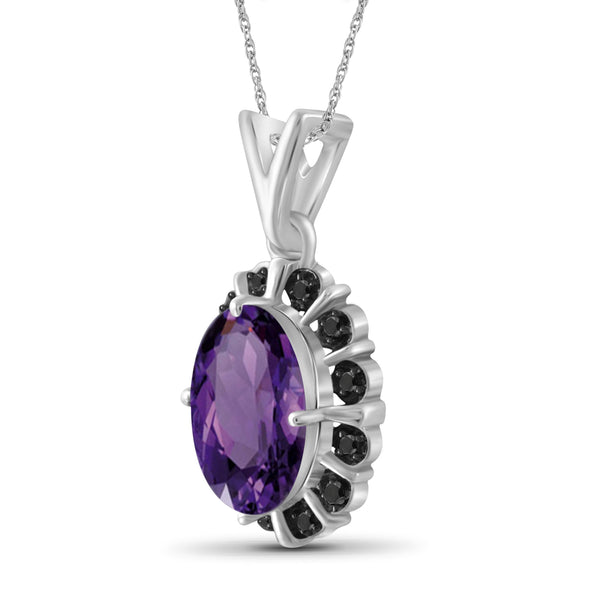 1.65 Carat T.W. Amethyst Gemstone and Accent Black Diamond Sterling Silver Pendant, 18