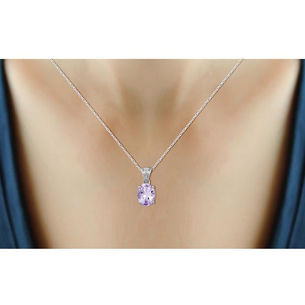 1 1/2 Carat T.G.W. Pink Amethyst And White Diamond Accent Sterling Silver Pendant, 18"