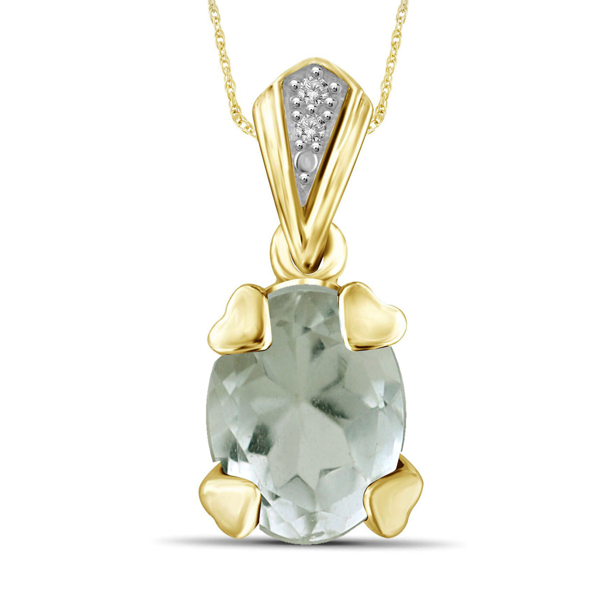 1.35 ct. T.G.W. Green Amethyst Pendant with Diamond Accents in 14K Gold over Silver