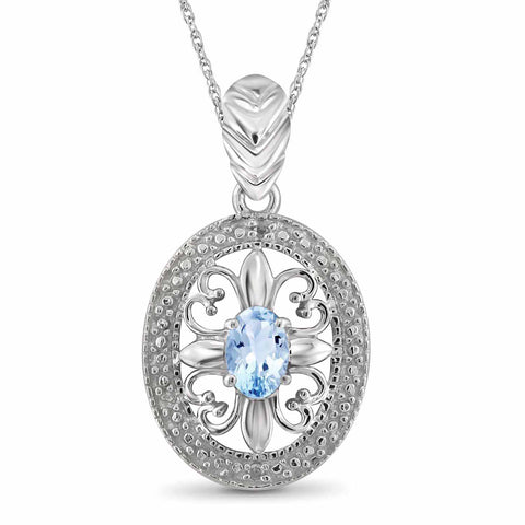 1/2 Carat T.G.W. Sky Blue Topaz and White Diamond Accent Sterling Silver Pendant, 18"