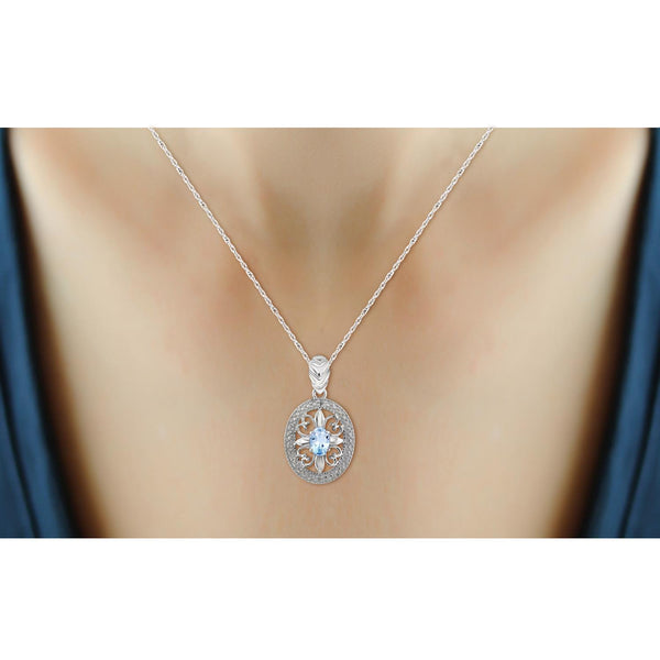 1/2 Carat T.G.W. Sky Blue Topaz and White Diamond Accent Sterling Silver Pendant, 18"