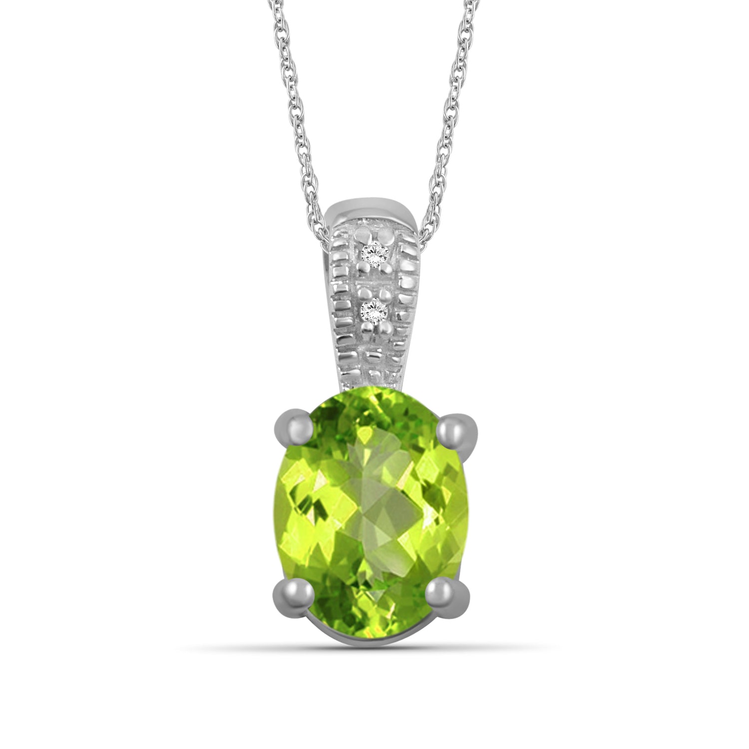 0.82 Carat Peridot Gemstone and Accent Diamond Pendant Sterling Silver Necklace