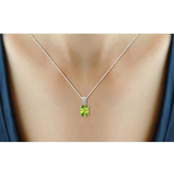 0.82 Carat Peridot Gemstone and Accent Diamond Pendant Sterling Silver Necklace