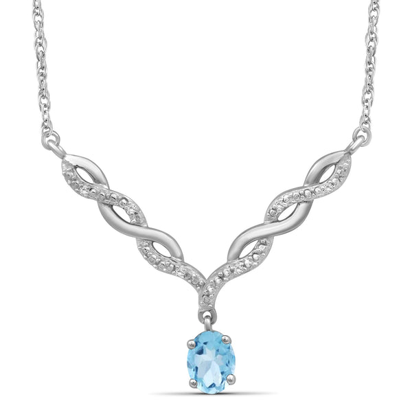 Assorted Gemstone Necklace for Women & Girls | Sterling Silver Or 14k gold-plated | Diamond V-Shaped Pendant on a 18" Rope Chain