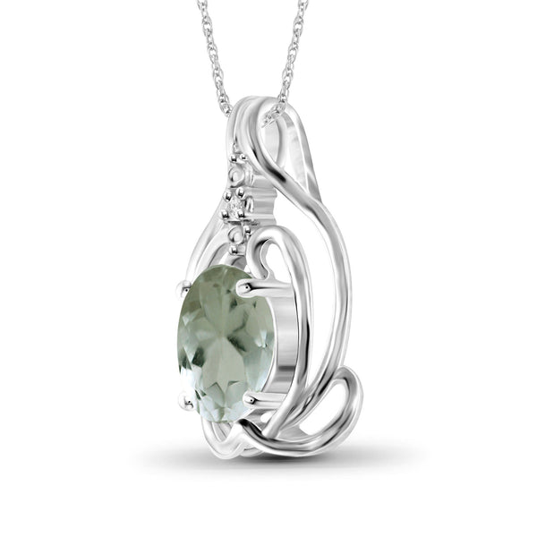 1.35 CTW Green Amethyst & Accent White Diamonds Pendant in Sterling Silver