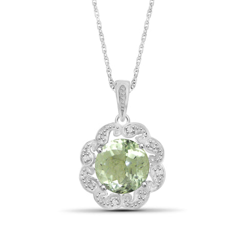 2 1/2 Carat T.G.W. Green Amethyst And White Diamond Accent Sterling Silver Pendant