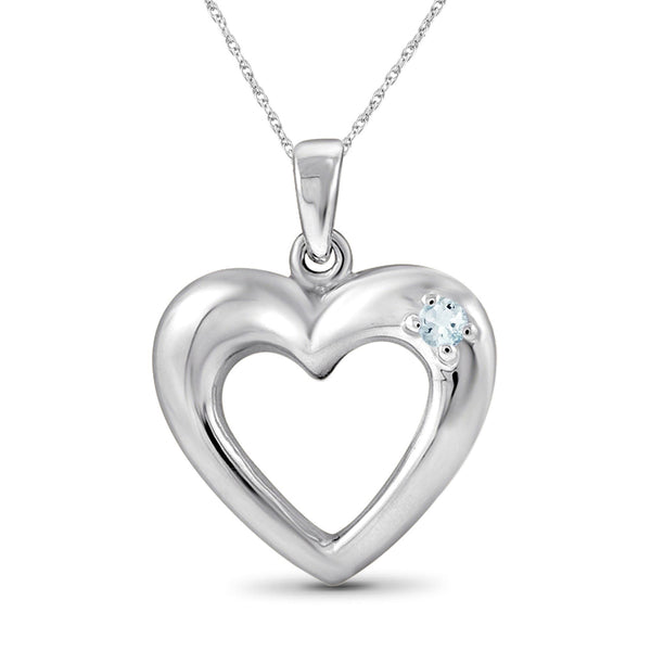 Aquamarine Accent Sterling Silver Heart Pendant