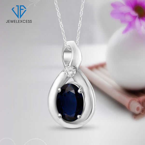 1/2 Carat T.G.W. Sapphire And White Diamond Accent Sterling Silver Or 14K Gold-Plated Pendant, 18"