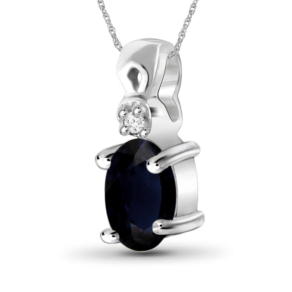 1/2 Carat T.G.W. Sapphire And White Diamond Accent Sterling Silver Pendant, 18"