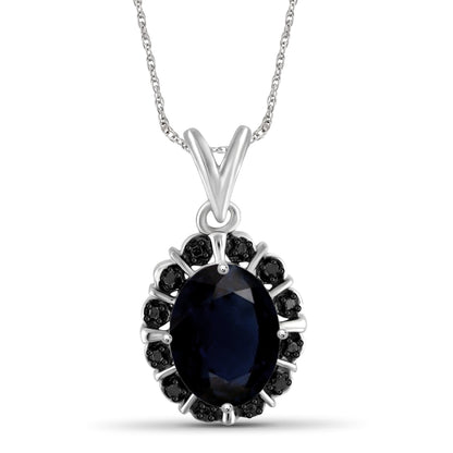 1.95 ct. T.G.W. Sapphire Pendant with Black Diamond Accent in Sterling Silver