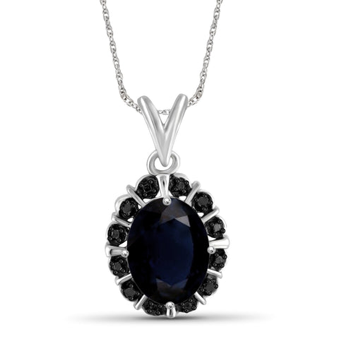 1.95 Carat T.G.W. Sapphire Gemstone and Black Diamond Accent Sterling Silver Pendant