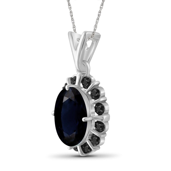 1.95 Carat T.G.W. Sapphire Gemstone and Black Diamond Accent Sterling Silver Pendant