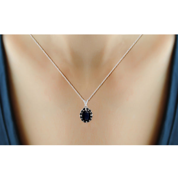 1.95 Carat T.G.W. Sapphire Gemstone and Black Diamond Accent Sterling Silver Pendant