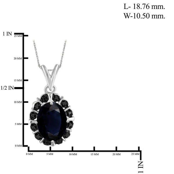 1.95 Carat T.G.W. Sapphire Gemstone and Black Diamond Accent Sterling Silver Pendant