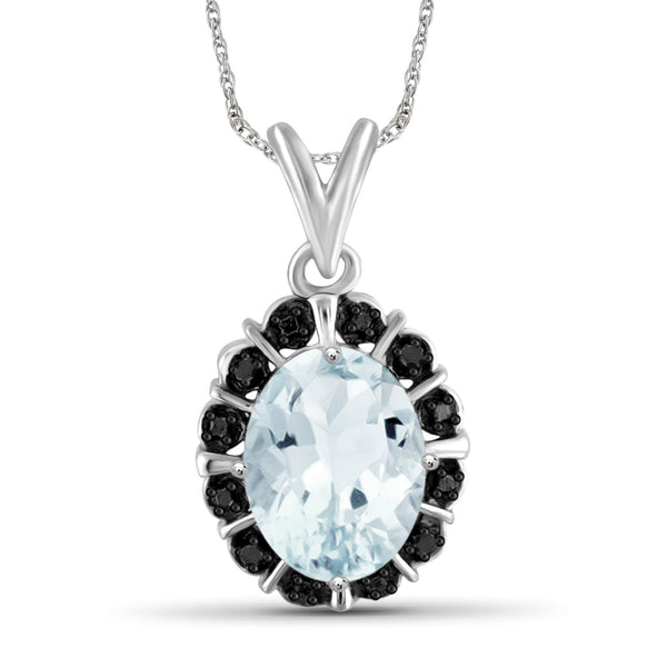 1 1/2 Carat T.G.W. Aquamarine And Black Diamond Accent Sterling Silver Pendant, 18"
