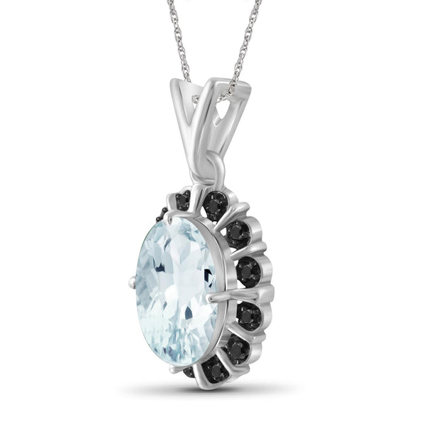 1 1/2 Carat T.G.W. Aquamarine And Black Diamond Accent Sterling Silver Pendant, 18"