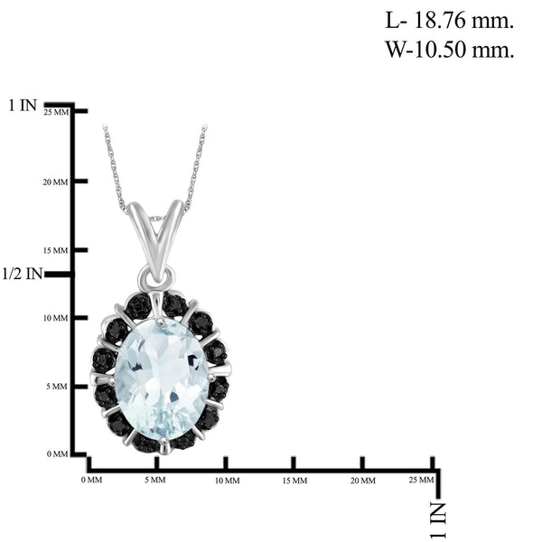 1 1/2 Carat T.G.W. Aquamarine And Black Diamond Accent Sterling Silver Pendant, 18"