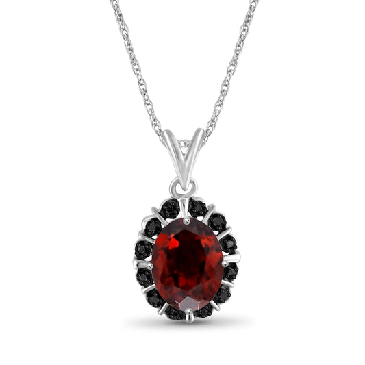2.20 ct. T.G.W. Garnet Pendant with Black Diamond Accent in Sterling Silver