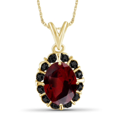 2.20 ct. T.G.W. Garnet Pendant with Black Diamond Accent in 14K Gold over Silver