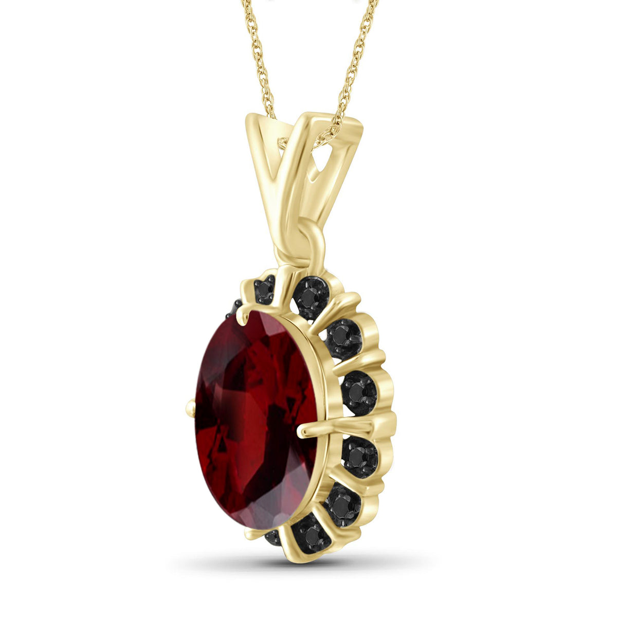 2.20 ct. T.G.W. Garnet Pendant with Black Diamond Accent in 14K Gold over Silver