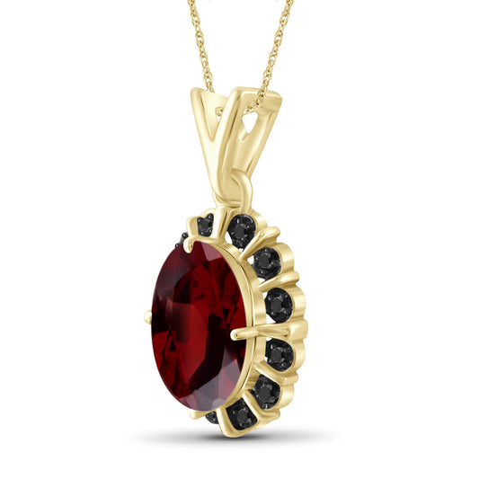 2.20 ct. T.G.W. Garnet Pendant with Black Diamond Accent in 14K Gold over Silver