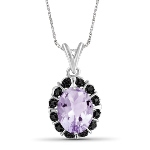 1 1/2 Carat T.G.W. Pink Amethyst And Accent Black Diamond Sterling Silver Pendant, 18
