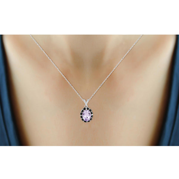 1 1/2 Carat T.G.W. Pink Amethyst And Accent Black Diamond Sterling Silver Pendant, 18