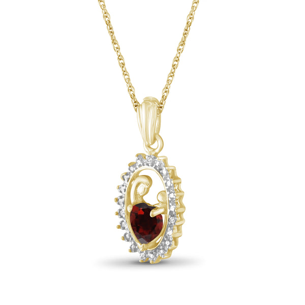 0.55 Carat T.G.W. Garnet Gemstone and White Diamond Accent Mother and Child 14K Gold-Plated Pendant