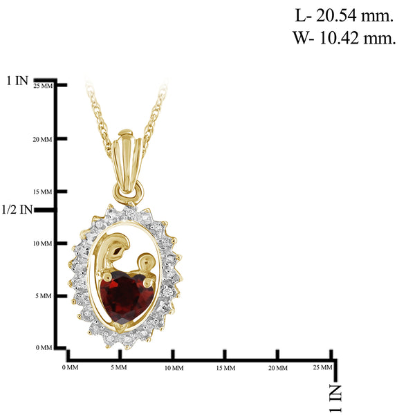 0.55 Carat T.G.W. Garnet Gemstone and White Diamond Accent Mother and Child 14K Gold-Plated Pendant
