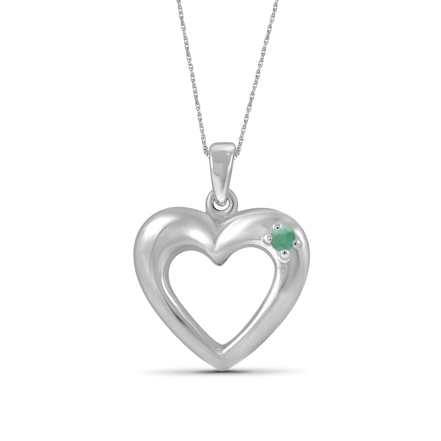 Emerald Accent Sterling Silver Heart Pendant, 18"