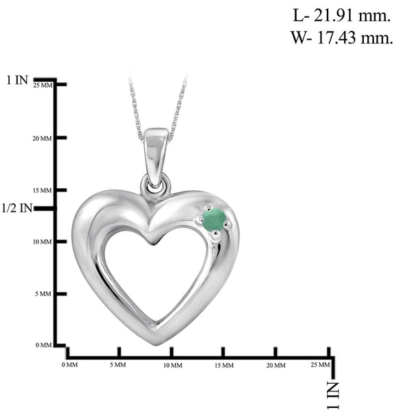 Emerald Accent Sterling Silver Heart Pendant, 18"