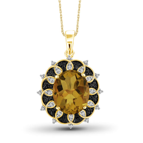 1-1/2 Carat T.G.W. Whiskey and Black and White Diamond Accent 14K Gold-Plated Pendant, 18"