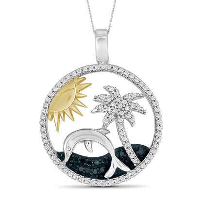 1/3 ct. T.W. White & Blue Diamond Palm Tree Pendant in Sterling Silver