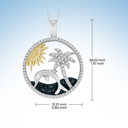1/3 ct. T.W. White & Blue Diamond Palm Tree Pendant in Sterling Silver