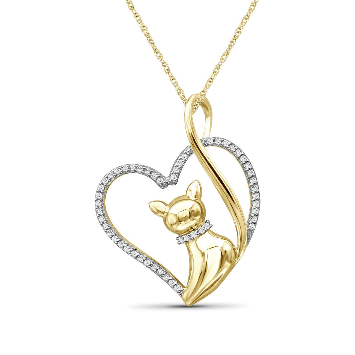 1/7 ct. T.W. White Diamond Cat Heart Pendant in 14K Gold over Silver