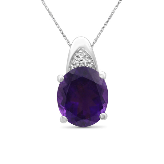 3.20 ct. T.G.W. Amethyst & 1/20 ct. T.W. White Diamond Pendant in Sterling Silver