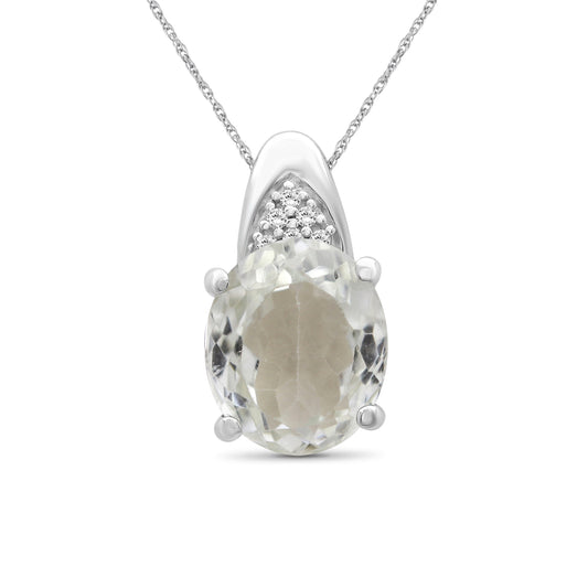 2.60 ct. T.G.W. Green Amethyst & 1/20 ct. T.W. White Diamond Pendant in Sterling Silver