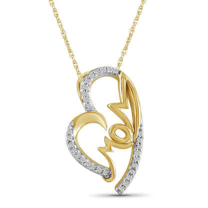1/10 ct. T.W. White Diamond Mom Heart Pendant in 14K Gold over Silver